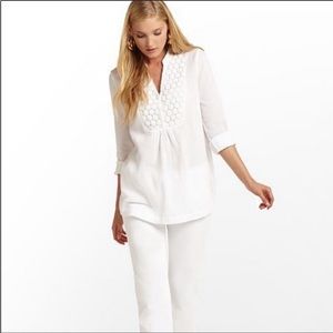 Lilly Pulitzer Freya Gauzy White Bell Sleeve Tunic Top small 100% cotton
